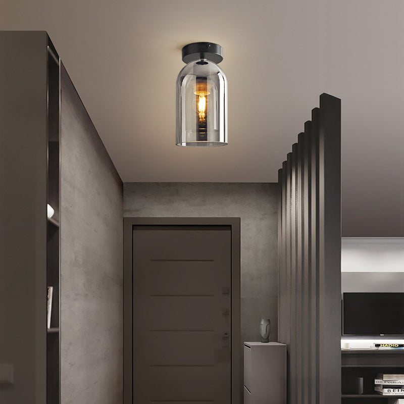 Valentina Modern Cylinder Semi-Flush Mount Clear Glass Ceiling Light, Cognac/Grey - Neutral Decor