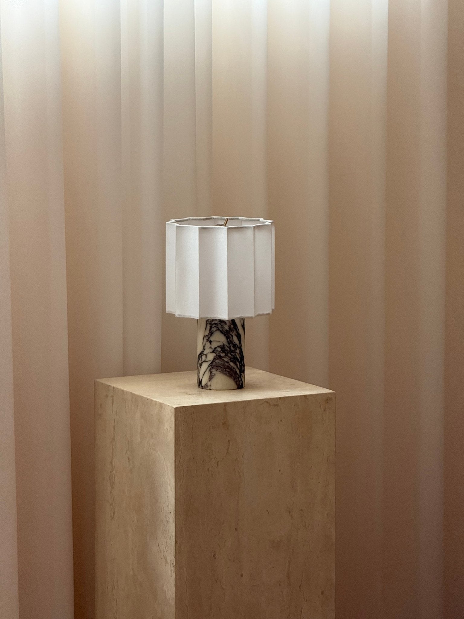 Serenity Pleated Fabric & Marble Table Lamp-Neutral Decor