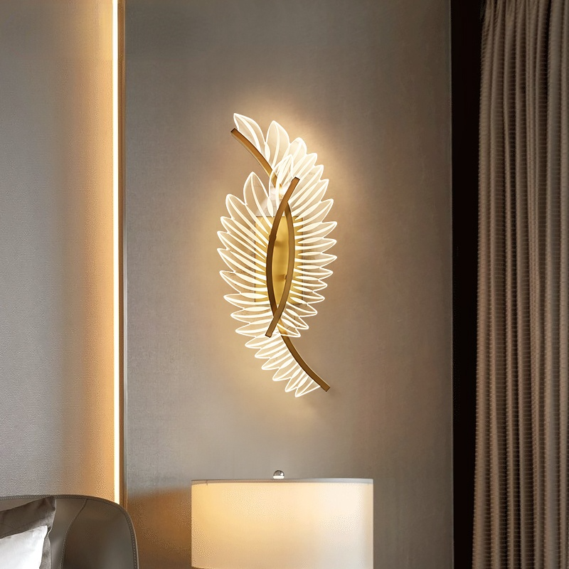 Kristy Modern Gold Feather Wall Lamp, 3 Style - Neutral Decor