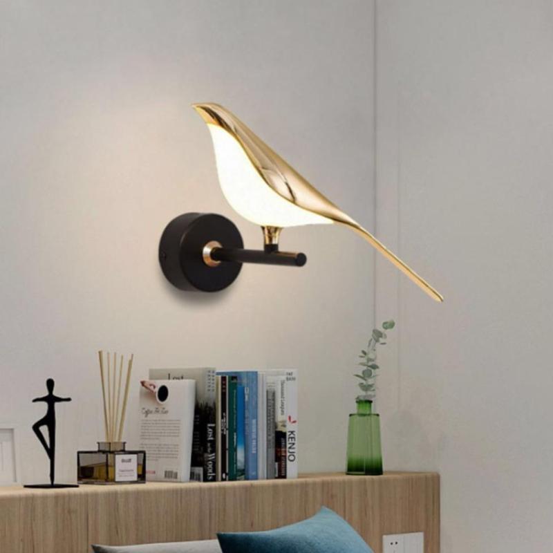 Arisha Minimalist Magpie Bird Metal Wall Lamp, Bedroom - Neutral Decor