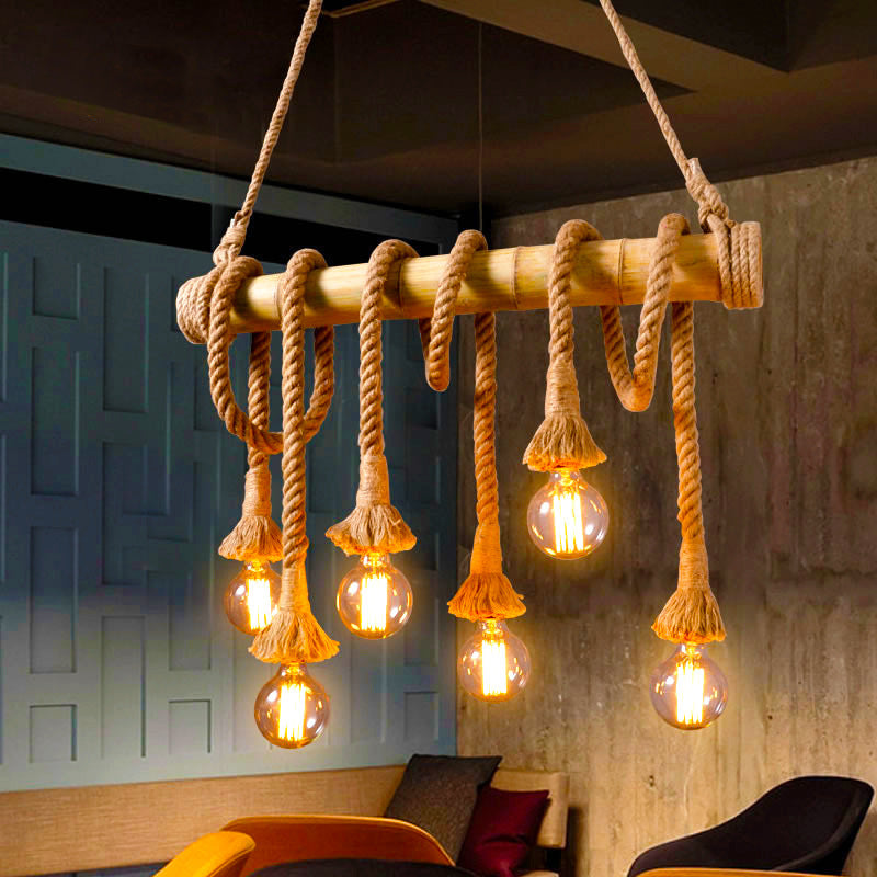 Silva Vintage Wood/Rope Pendant Light, Living Room - Neutral Decor