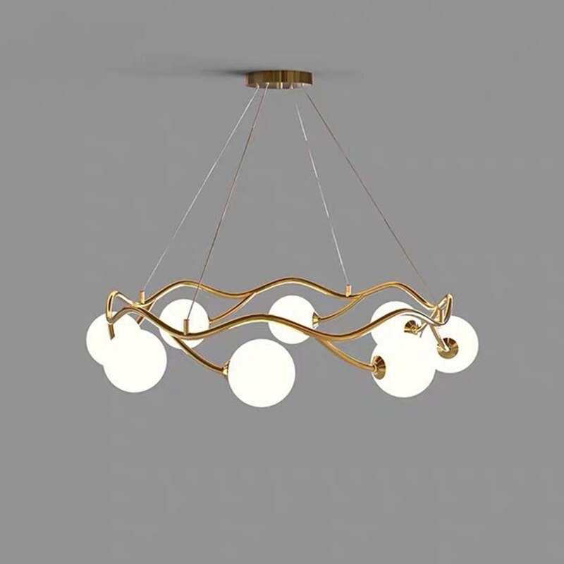 Valentina Modern Designe Wave Metal/Glass Pendant Light, White/Gold - Neutral Decor