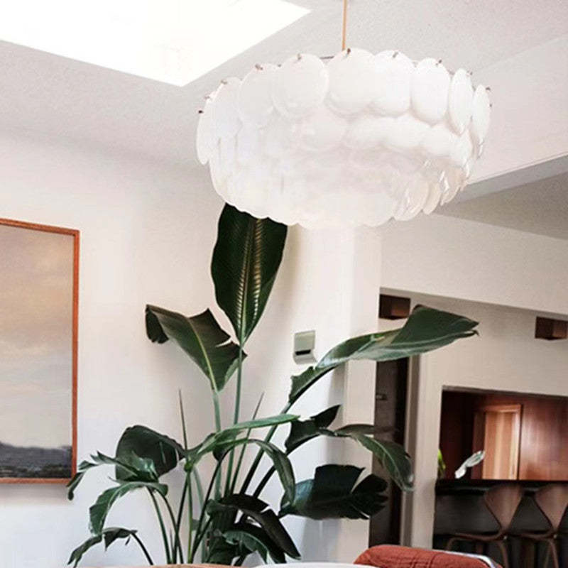 Arisha Wihte Art Deco Chandelier Light Fixture, Ceramic Leaf & Metal - Neutral Decor