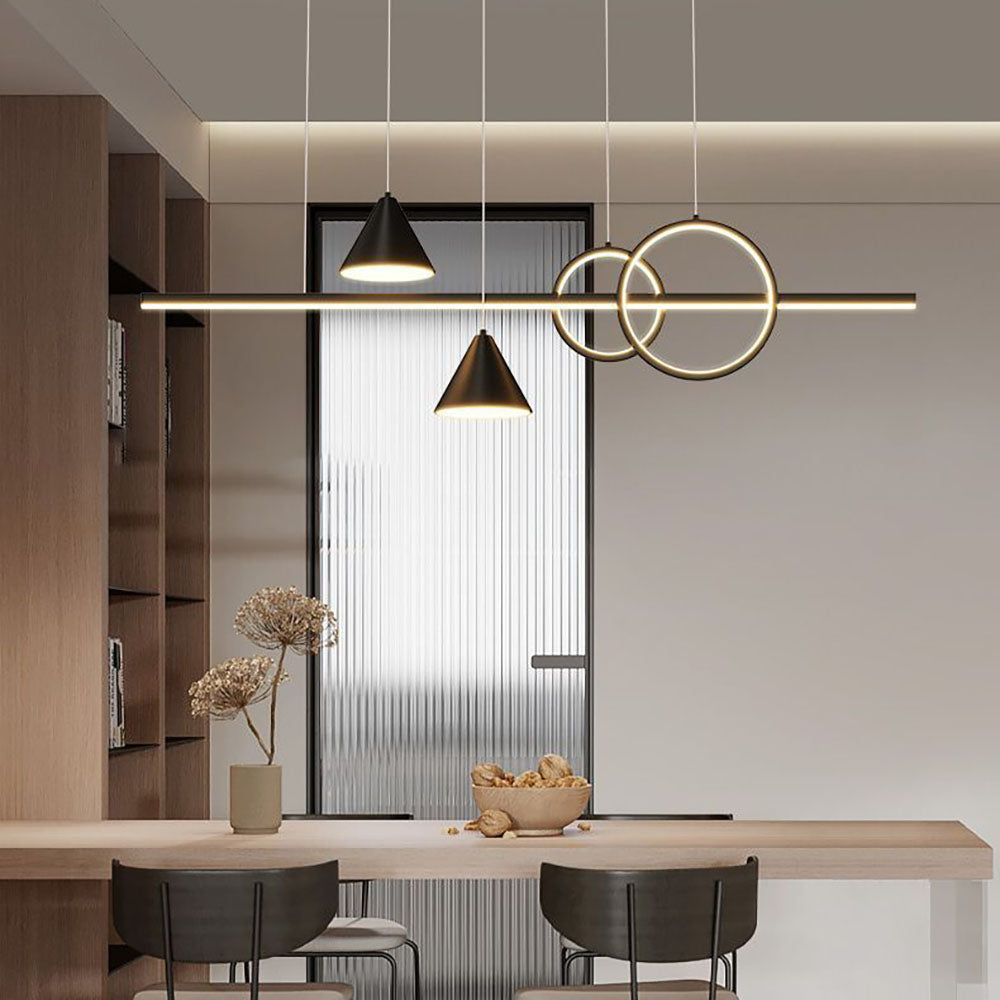 Arisha Contemporary Geometric Style Linear Metal Pendant Light White/Black - Neutral Decor