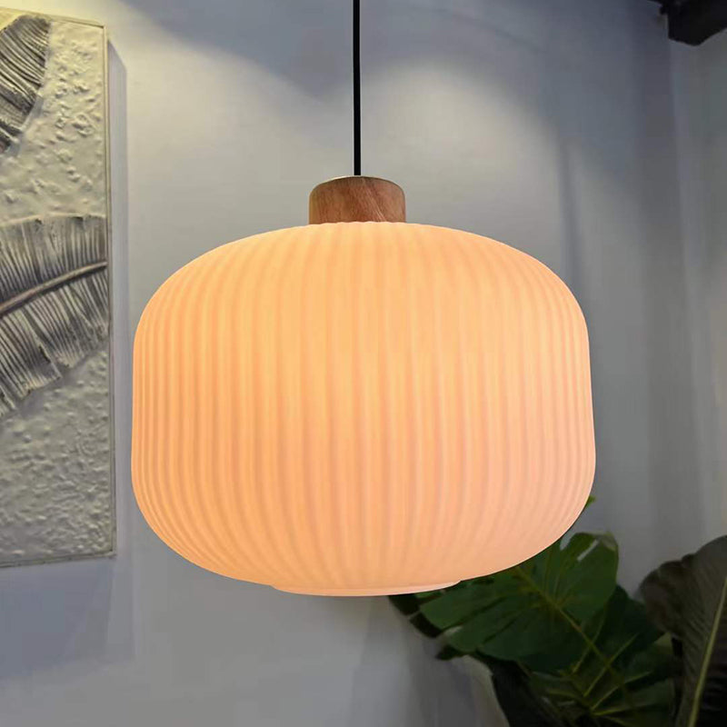 Muto Modern Wood/Glass Pendant Light, White - Neutral Decor