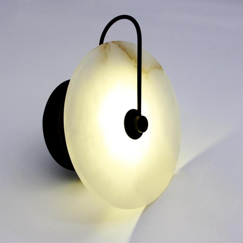 Arisha Round Bedside Wall Light, Artificial Marble, Gold & Black - Neutral Decor