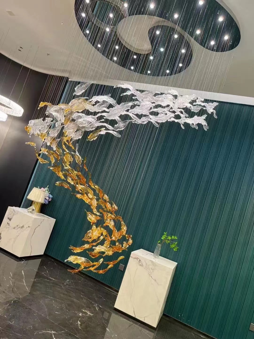 Aetherial Glass Leaf Chandelier-Neutral Decor