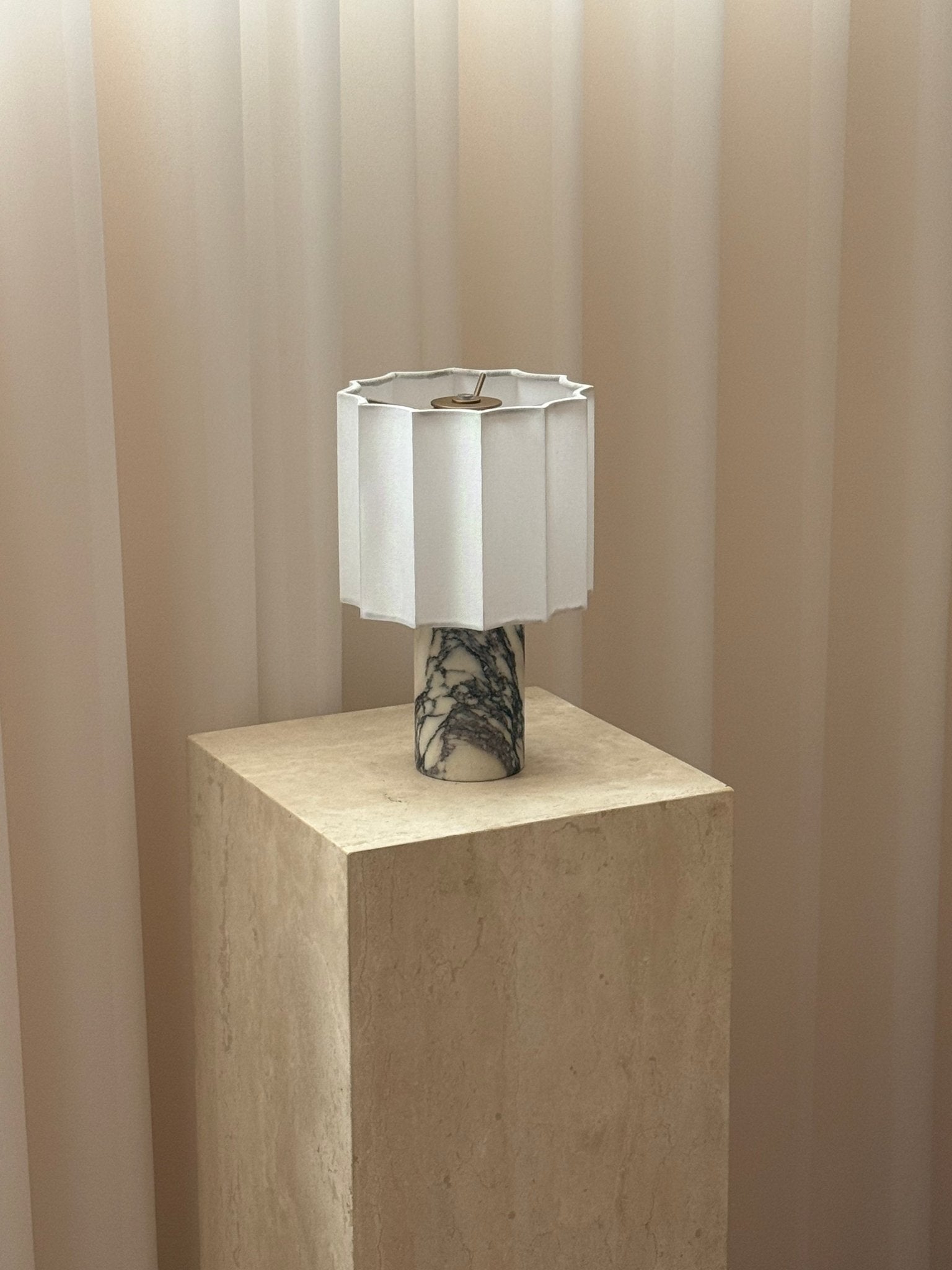 Serenity Pleated Fabric & Marble Table Lamp-Neutral Decor