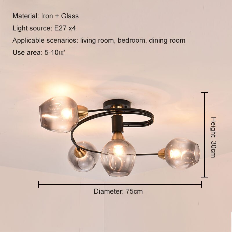 Valentina Flush Mount Ceiling Light, Glass, Black/Gold, Dining Room - Neutral Decor