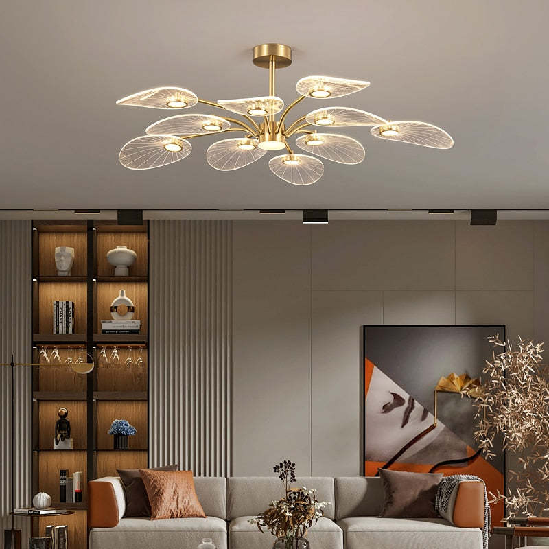 Arisha Art Deco Leaf Metal/Acrylic Chandelier, Gold - Neutral Decor
