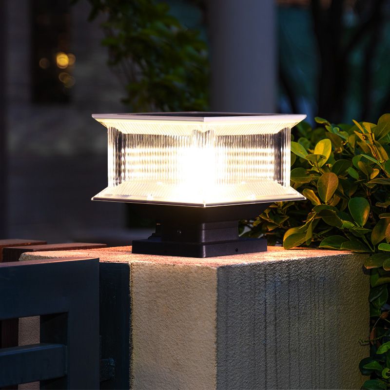 Ray Contemporary LED Rectangular Metal Acrylic Outdoor Lamp, Black - Neutral Decor