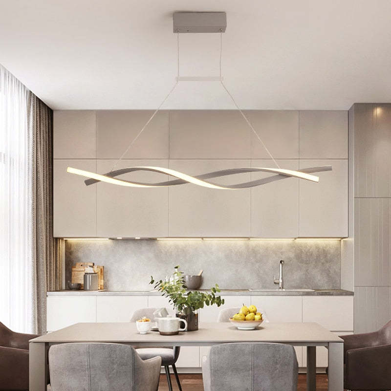 Arisha Pendant Light Linear Double Wave Modern, Metal, Black/Grey, Bedroom - Neutral Decor