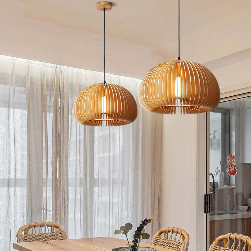 Muto Pumpkin Pendant Light, Wood - Neutral Decor