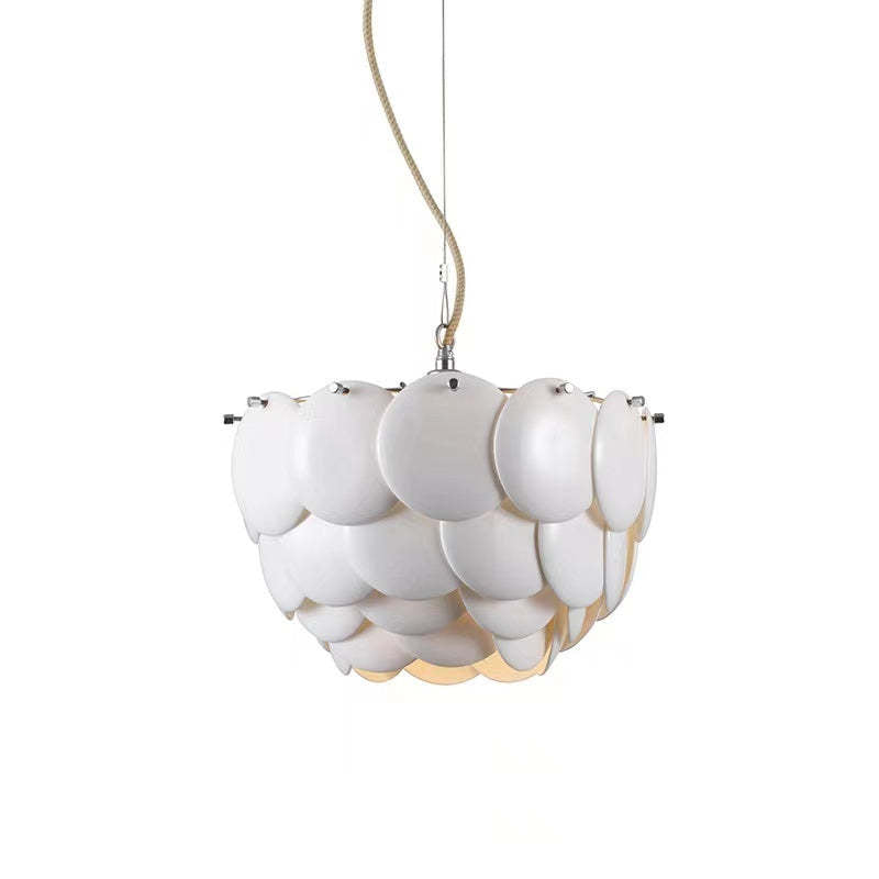 Arisha Wihte Art Deco Chandelier Light Fixture, Ceramic Leaf & Metal - Neutral Decor
