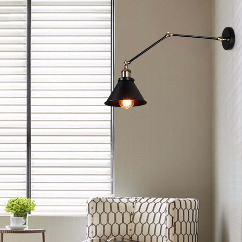 Epoch Retro Wall Lamp with Swing Arm, Metal, Black & Gold - Neutral Decor