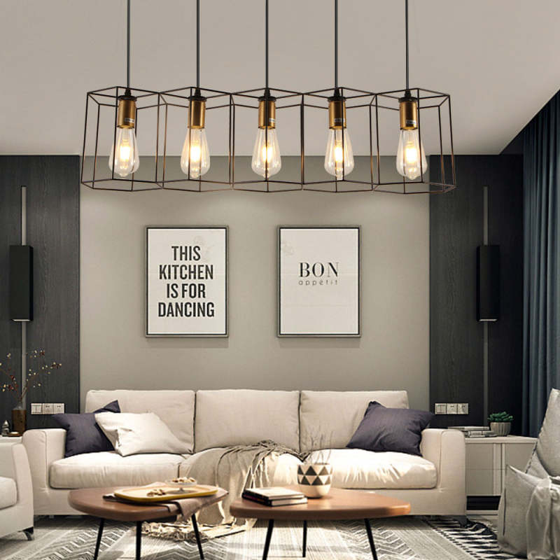 Arisha Rustic Farmhouse Geometry 3/5 Light Pendant Light, Black - Neutral Decor