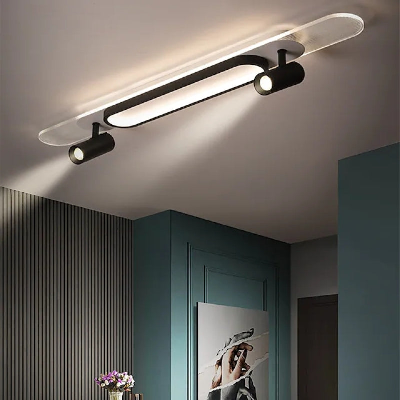 Aim Modern Rectangular LED Metal/Acrylic Ceiling Light, Black/White - Neutral Decor