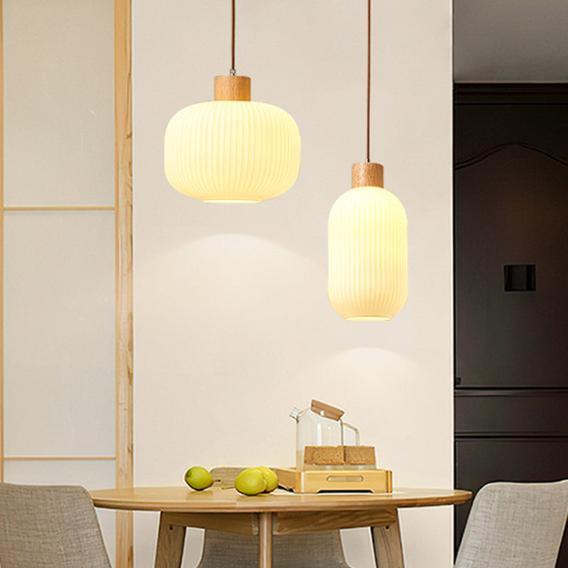 Muto Modern Wood/Glass Pendant Light, White - Neutral Decor