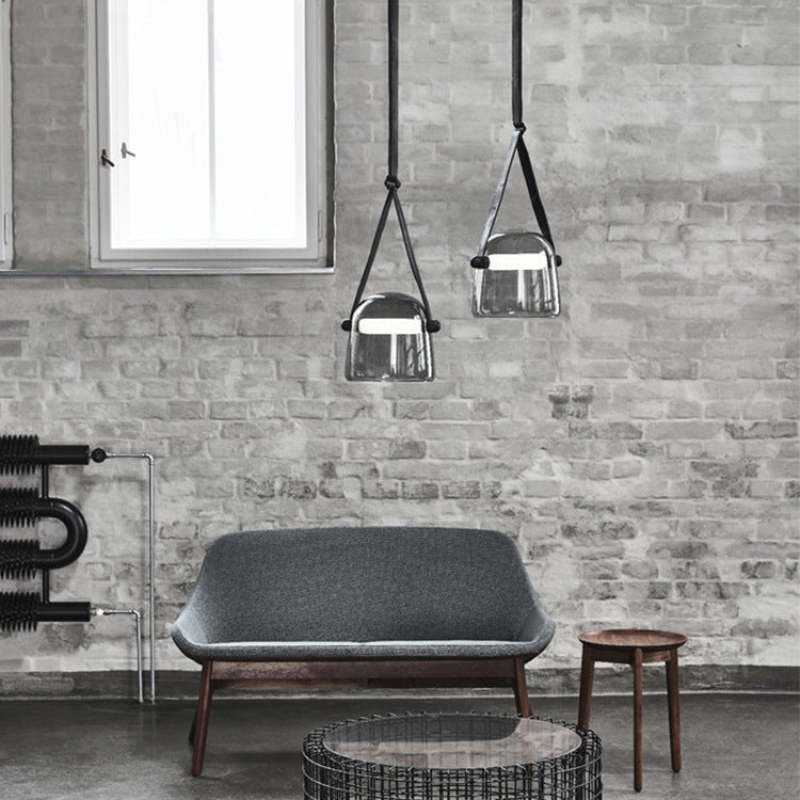 Valentina Modern Nordic Leather/Glass Pendant Light, Grey/White - Neutral Decor