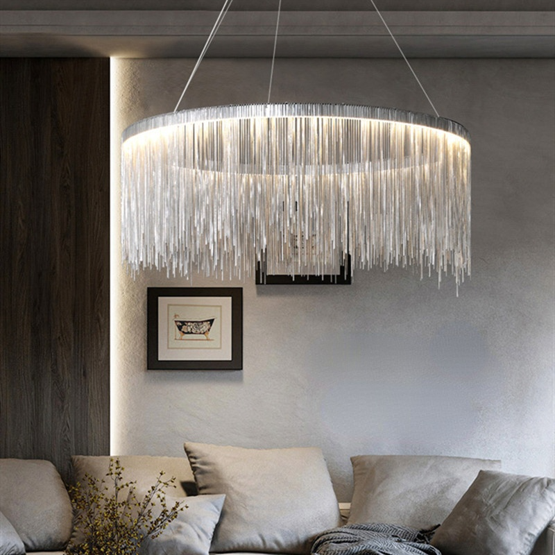 Arisha Tassel Chain Art Deco Pendant Light Silver/Gold Living Room/Hall - Neutral Decor