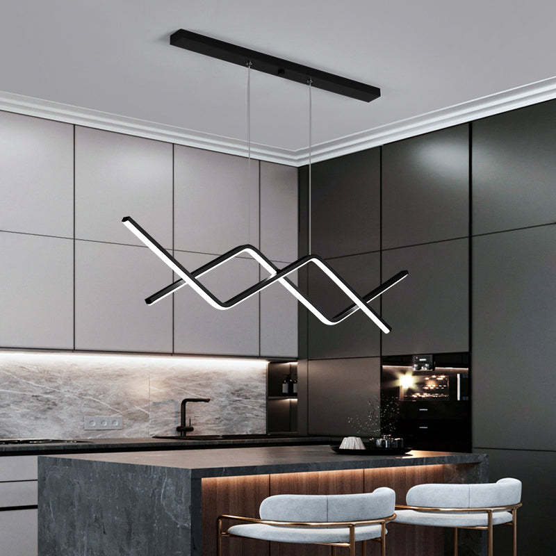Arisha Pendant Light Linear/Double Curve Modern, Metal, Black/Gold - Neutral Decor