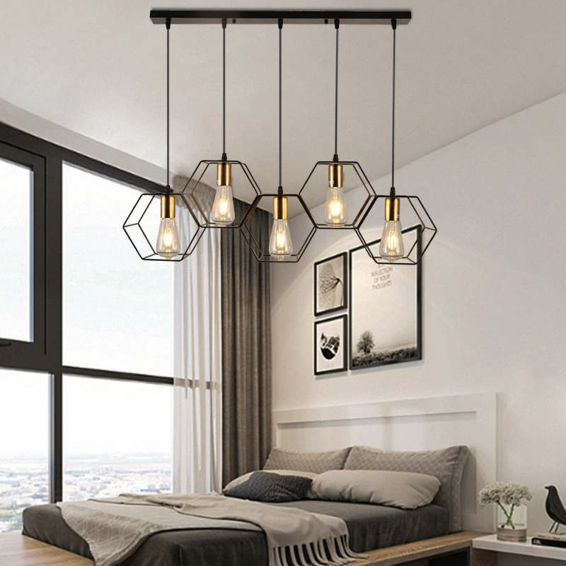 Arisha Rustic Farmhouse Geometry 3/5 Light Pendant Light, Black - Neutral Decor