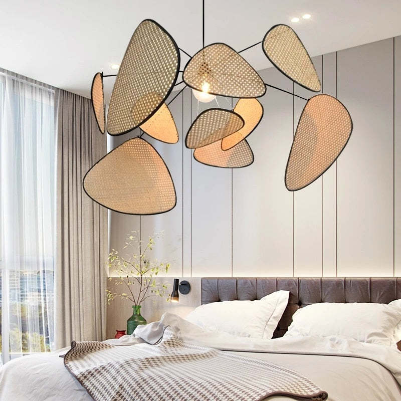 Ritta Pendant Light Leaf Grid, Rattan/Metal, Bedroom - Neutral Decor