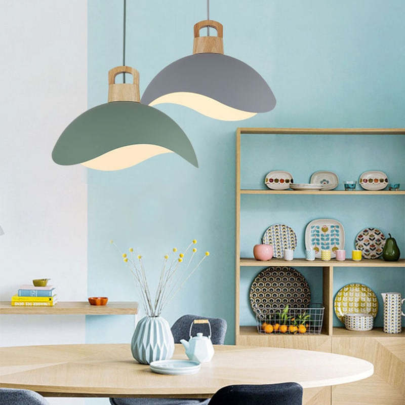 Valentina Colorful Shade Single Pendant Lights, Wood & Metal - Neutral Decor