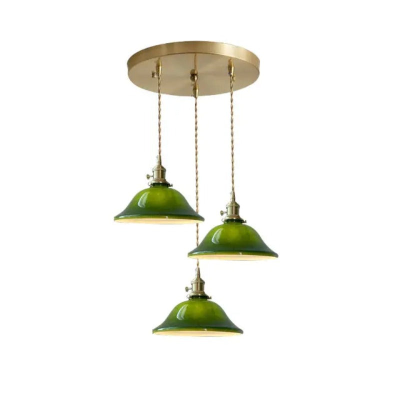 Valentina Rustic Vintage LED Pendant Light Green Copper Glass Dining Room - Neutral Decor
