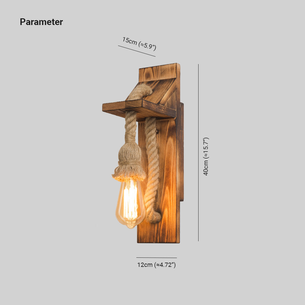 Epoch Vintage Rectangular LED Wall Light, Wood/Hemp Rope, Dining Room - Neutral Decor