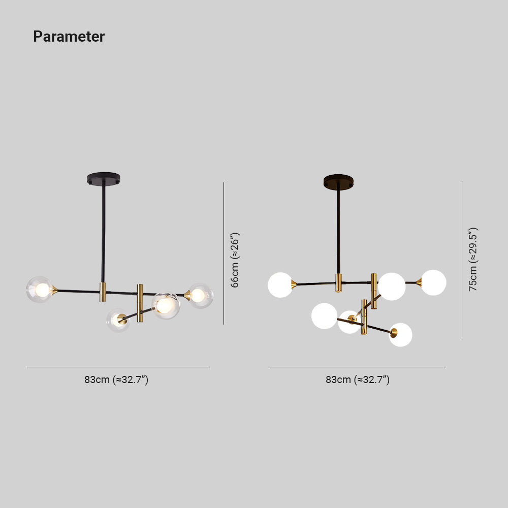 Valentina Nordic Spherical Bubble Metal/Glass Chandelier, Black/Gold - Neutral Decor