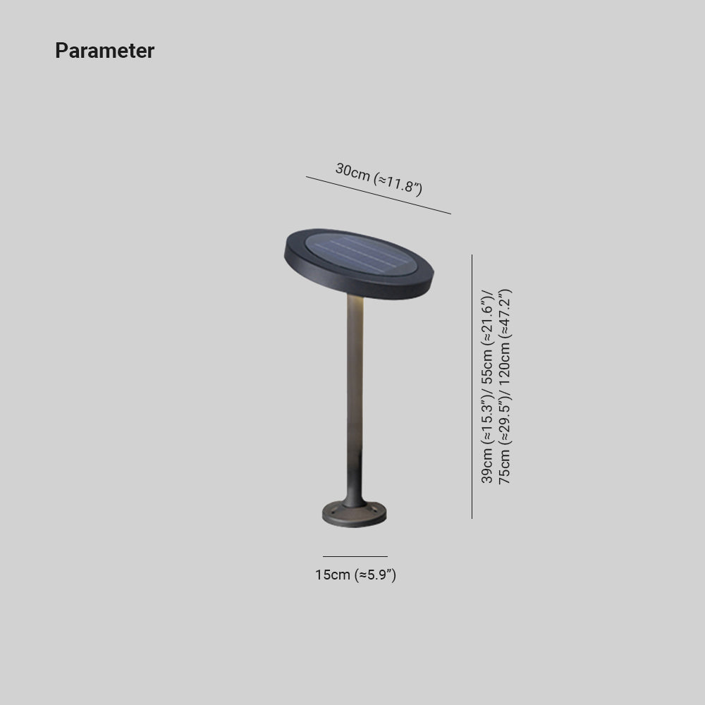 Pena Modern Metal Disc Solar Outdoor Bollard Light, Black - Neutral Decor