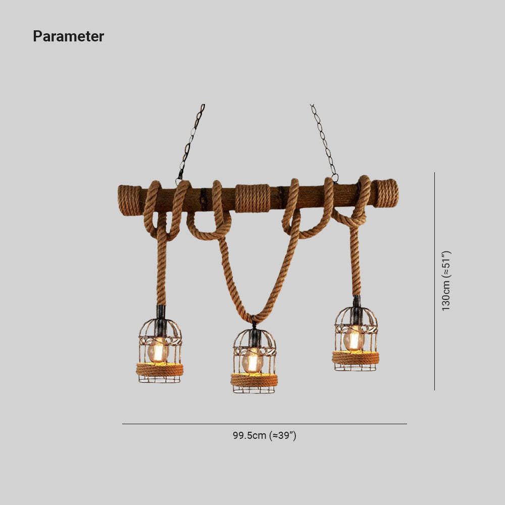 Silva Vintage 3 Heads Wood Rope Pendant Light - Neutral Decor