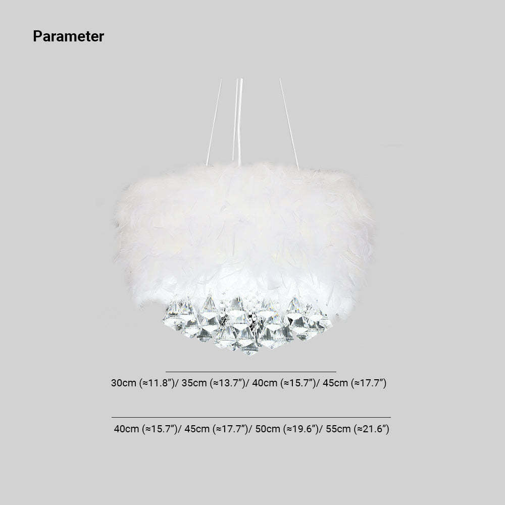 O'Moore Modern Luxury Round Chandelier, Feather/Crystal, White - Neutral Decor
