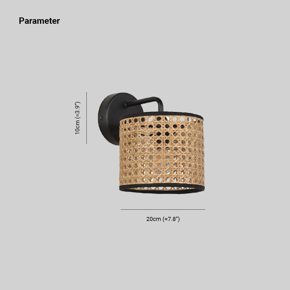 Muto Rustic Cylindrical Rattan/Metal Wall Lamp, Brown - Neutral Decor
