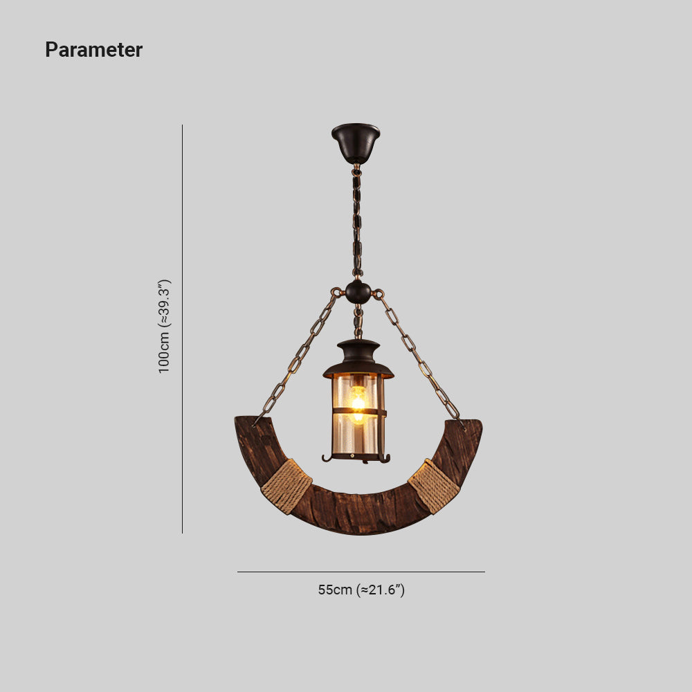 Epoch Retro Rustic Arc Metal/Wood Lantern Glass Pendant Light - Neutral Decor