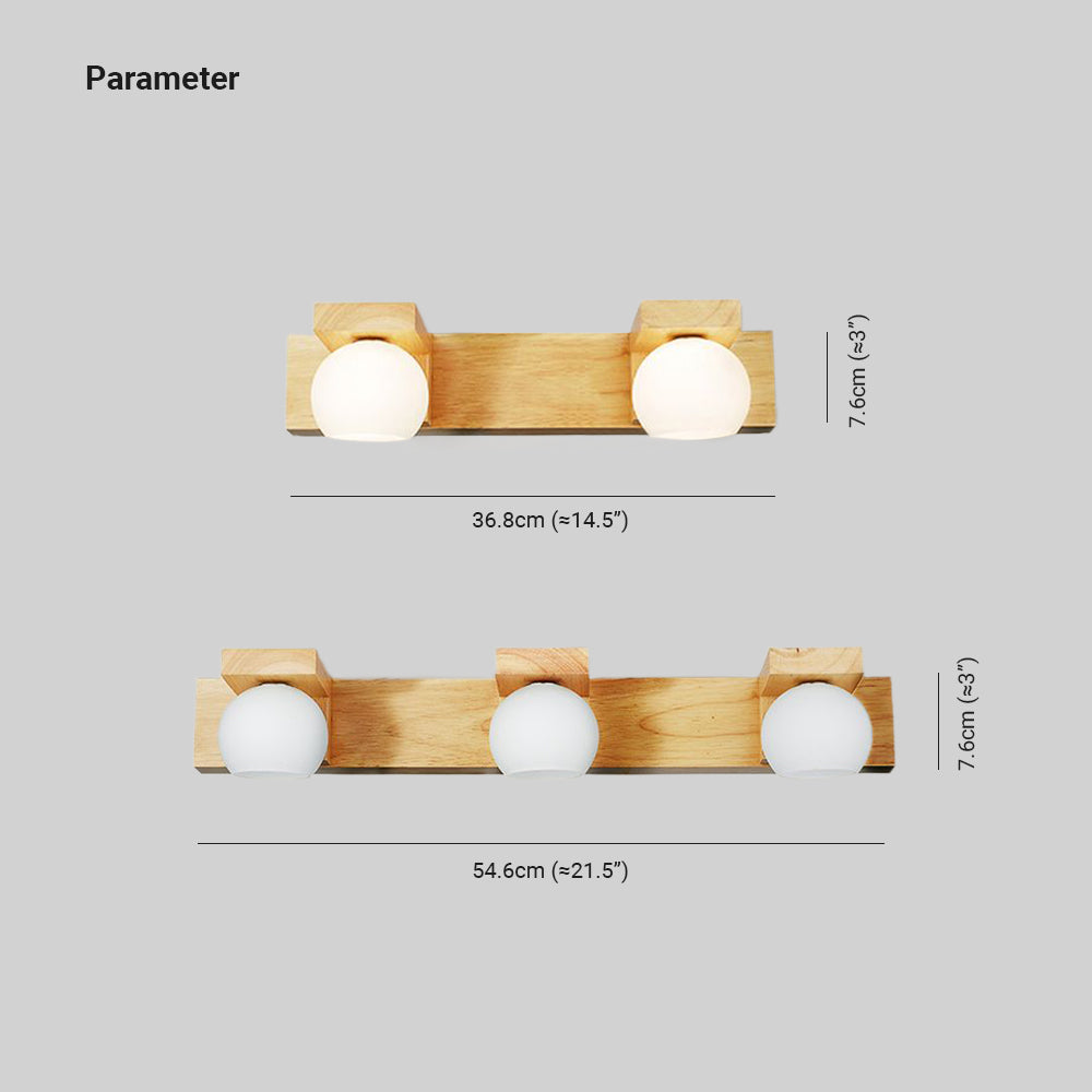 Muto Wooden Ball Mirror Front Vanity Wall Lamp, Log Color - Neutral Decor