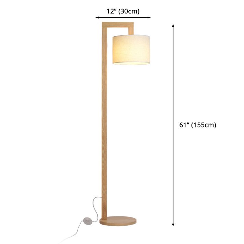 Ozawa Japanese Right Angle Arm Floor Lamp, Beige, Wood/Fabric - Neutral Decor