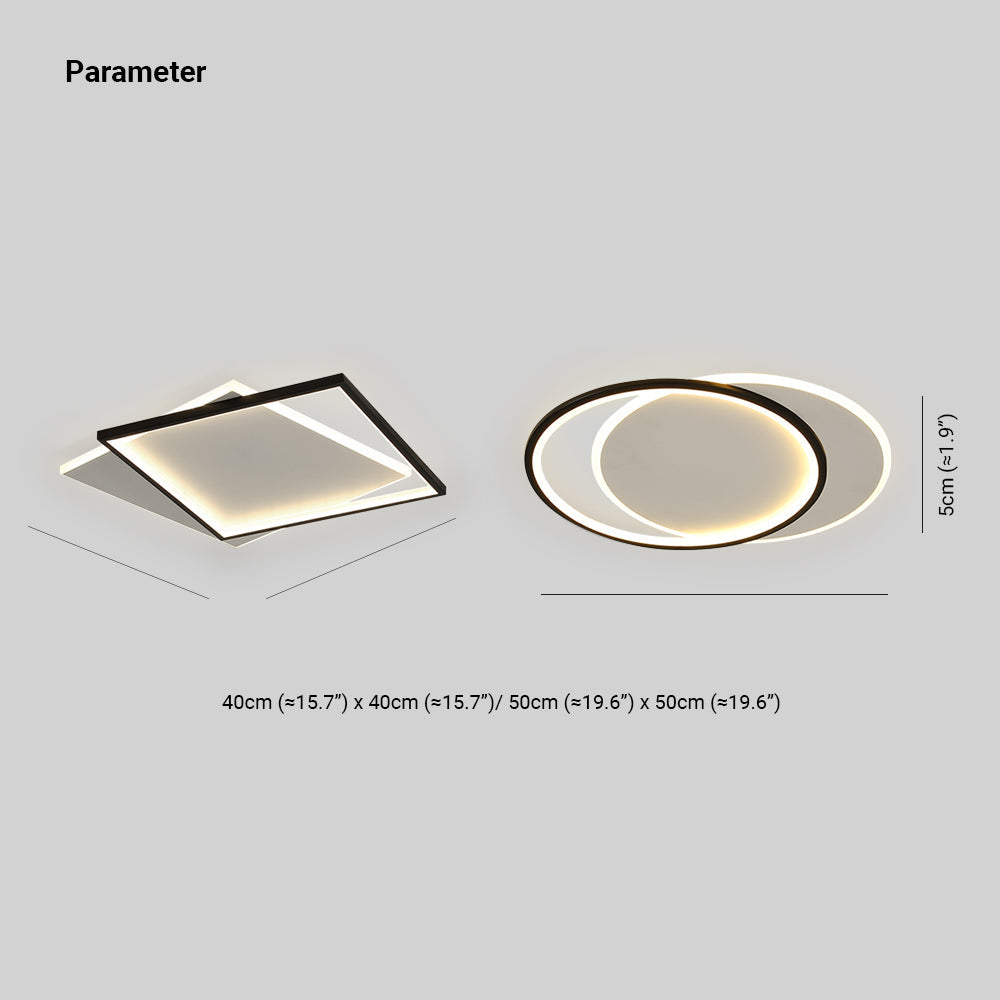 Arisha Modern Square/ Round Flush Mount Ceiling Light, Black with White - Neutral Decor