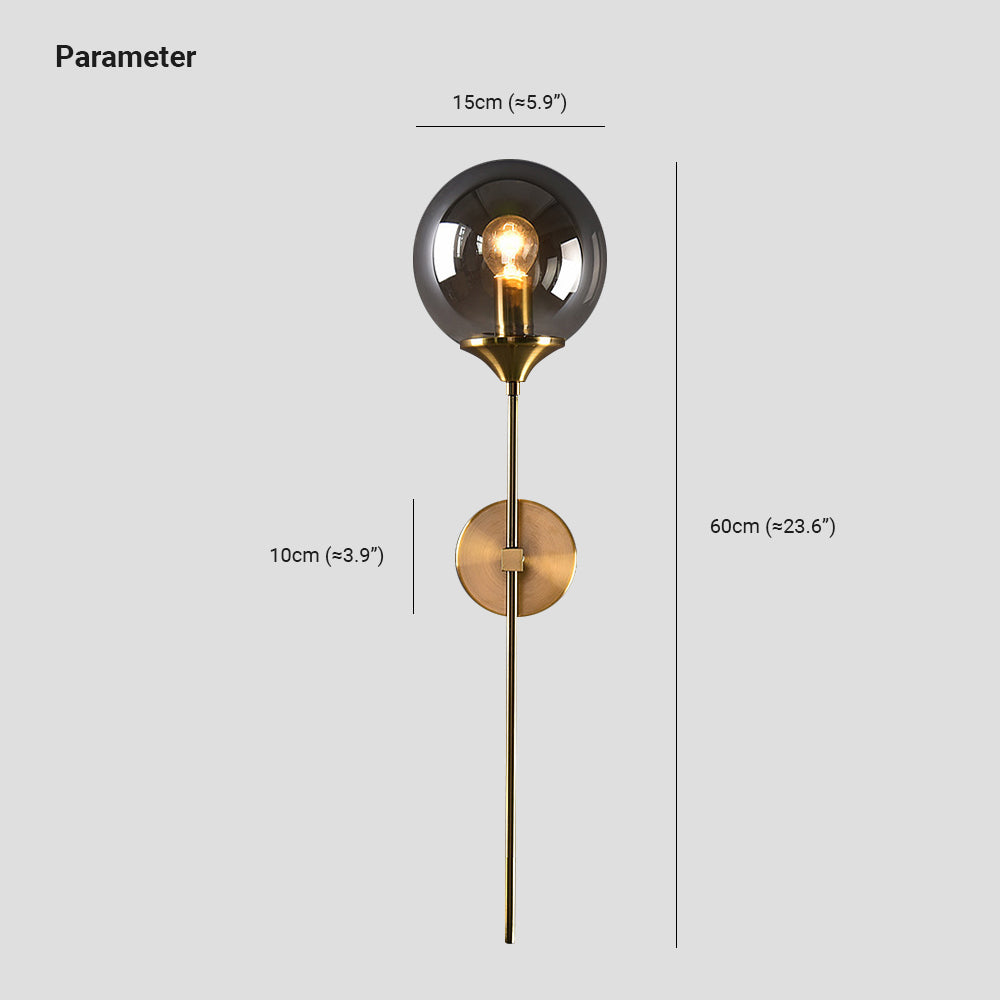 Valentina Modern Globe Metal/Glass Wall Lamp, Gray/Amber/Clear/White - Neutral Decor