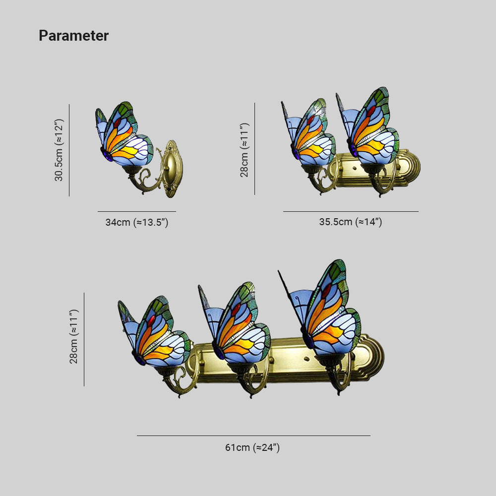 Arisha Artistic Butterfly Metal/Glass Lamps Wall, Red/Blue/Multi-Color/Light Blue - Neutral Decor