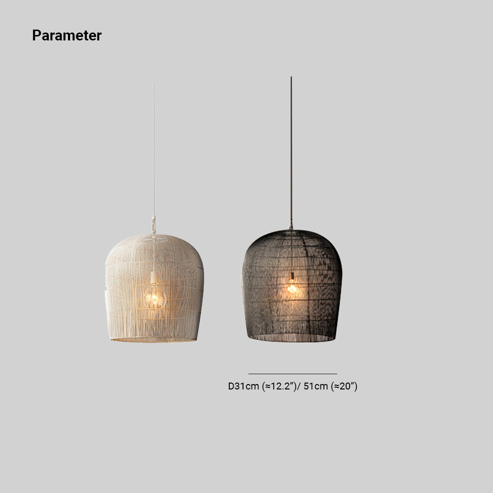 Ritta Wabi Sabi Bird Cage Rattan/Metal Pendant Light, Black/White - Neutral Decor