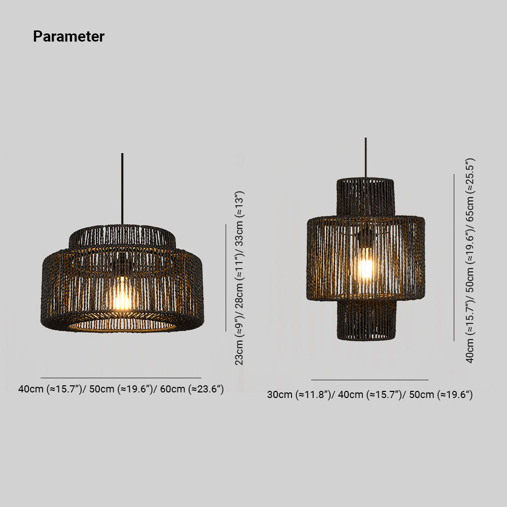 Muto Farmhouse Retro Rustic Drum Hanging Pendant Light, Black - Neutral Decor