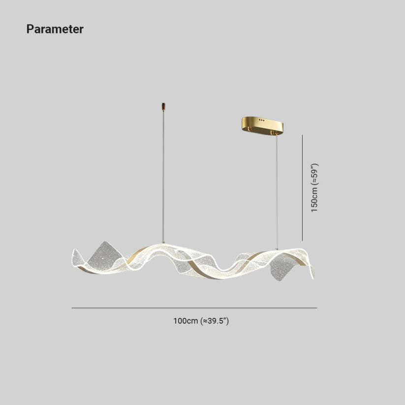 Kristy Pendant Light Designer Wave Acrylic, White/Gold, Dining Room - Neutral Decor