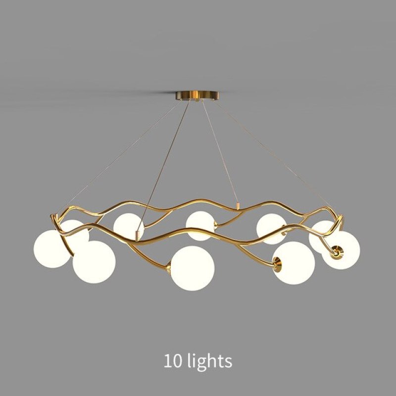 Valentina Modern Designe Wave Metal/Glass Pendant Light, White/Gold - Neutral Decor