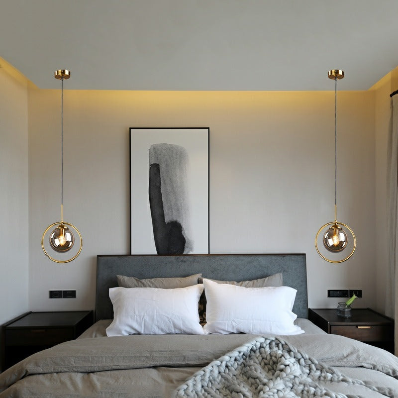 Zoey Glass Pendant Light with a Metal Ring-Neutral Decor