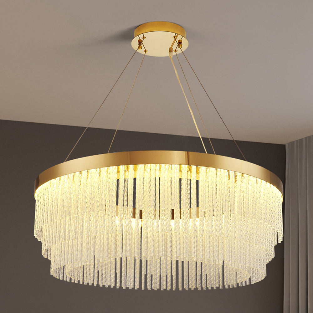 Kristy Modern Spiral Crystal Ring /Rectangle Chandelier, Gold - Neutral Decor