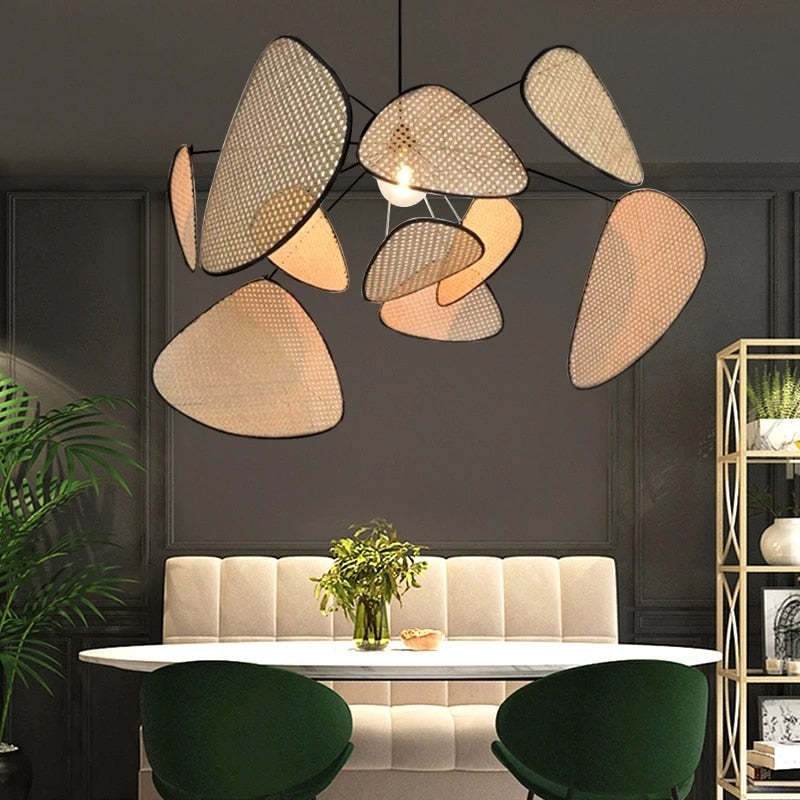 Ritta Pendant Light Leaf Grid, Rattan/Metal, Bedroom - Neutral Decor