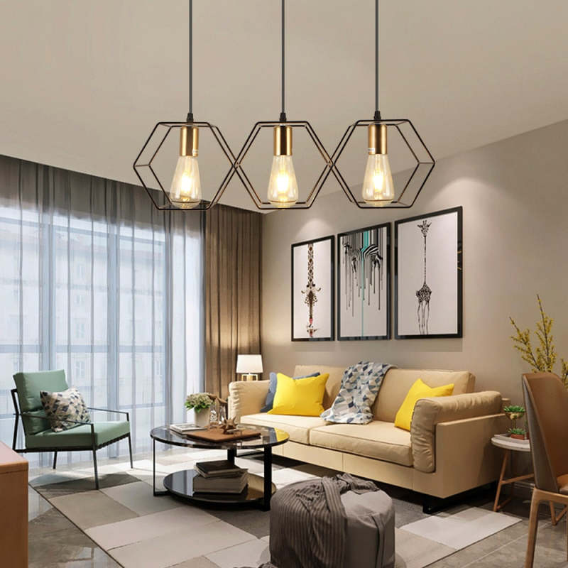 Arisha Rustic Farmhouse Geometry 3/5 Light Pendant Light, Black - Neutral Decor