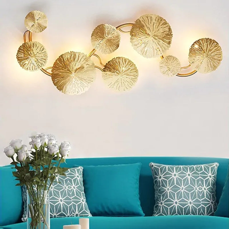 Arisha Modern Metal Round Lotus Leaf Wall Lamp, Gold - Neutral Decor
